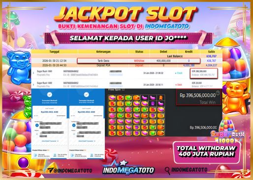INDOMEGATOTO JACKPOT SLOT SUGAR RUSH Rp 400.000.000,- LUNAS